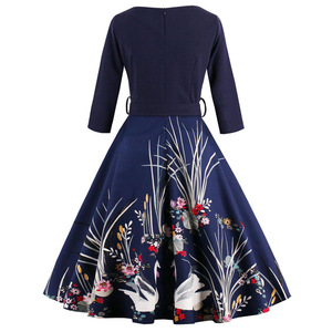 Robes de soirée noires rétro à imprimé cygnes, ventes chaudes - Product Image 6