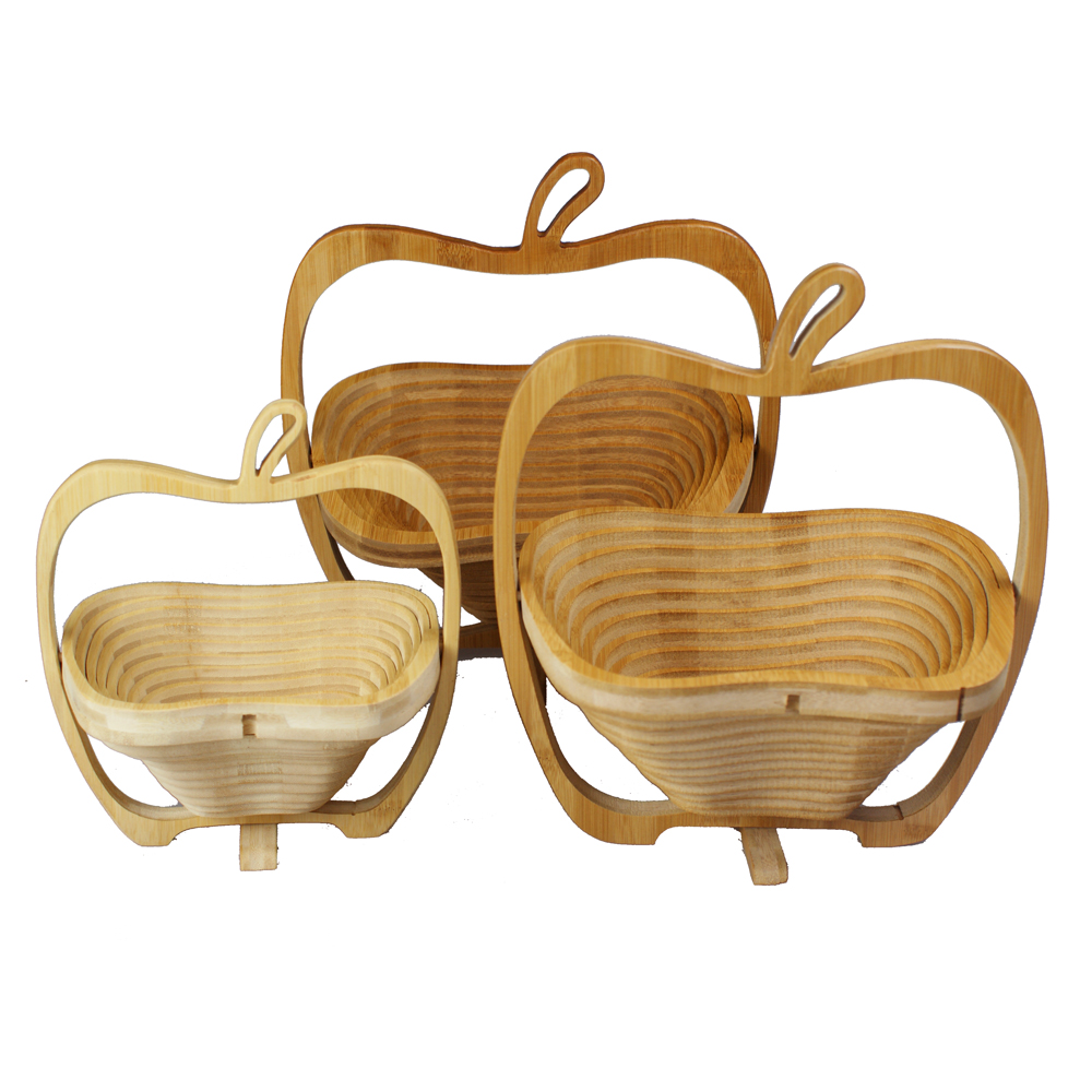 Eco-freindly Apple Shaped Folding Bamboo Fruit Basket for Picnic
