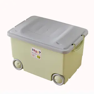 Фабричный пластиковый контейнер для хранения с колесами, цветной контейнер для хранения, мультяшный пластиковый контейнер для хранения игрушек с колесиком