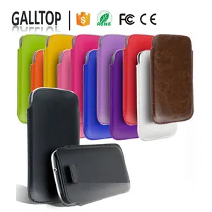 Universele Lederen Slim Pull Tab Flip Pouch Sleeve Wallet Phone Case Cover voor Verschillende Telefoons