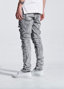 Pantalones Vaqueros Estilo Motero con Lavado Ácido Gris Desgastado, Diseño Personalizado al por Mayor, Modelo Nuevo OEM para Chicos 253 - Product Image 3