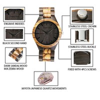 Montre en bois de montre en bambou de mouvement japonais de haute qualité en gros
