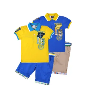 Big selling high quality kids polo collar T-shirt suit good price children clothing sets boys polo suit for sale