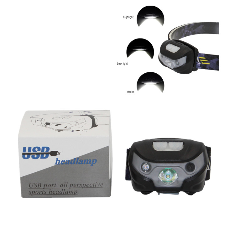 USB waterproof camping fishing sensor 3W rechargeable LED headlamp