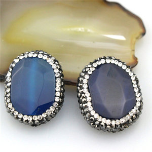 CH-LSB0484 d'<span class=keywords><strong>agate</strong></span> <span class=keywords><strong>bleue</strong></span> Naturelle perles avec strass en cristal, cristal <span class=keywords><strong>agate</strong></span> perles, perles de bijoux en pierre - Product Image 2