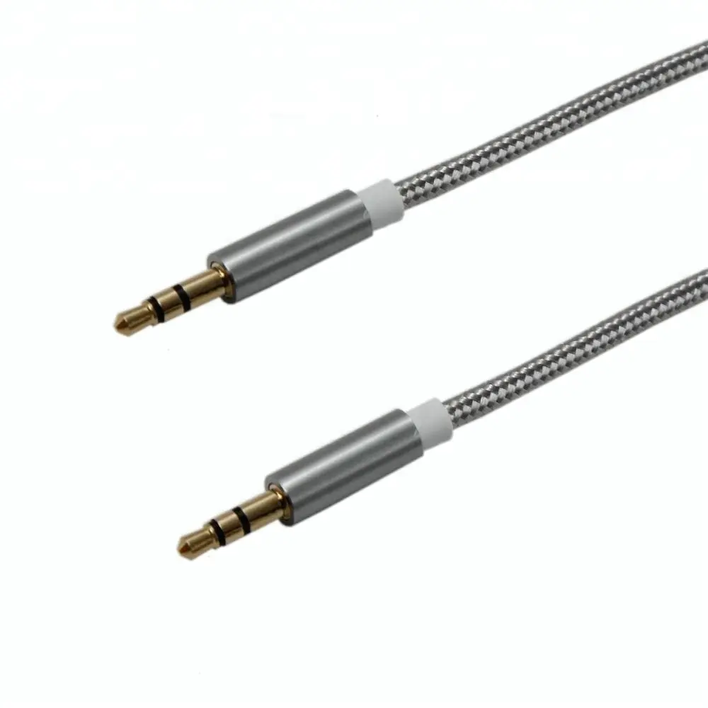 2 Meter Grey Braided Sound Quality 3.5mm Car Stereo Aux Audio Cable Braided Cable
