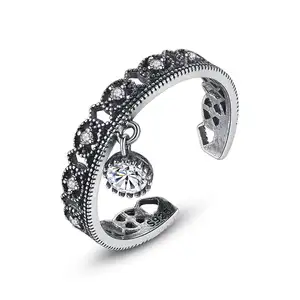 CZCITY Vintage CZ Stone Rings Lucky Stackable Midi Rings Set Knuckle Rings for Women Black Silver Jewelry