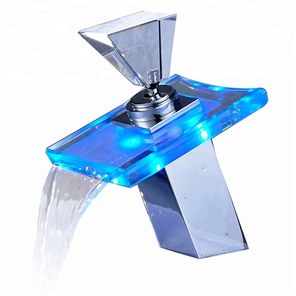 ROVATE-grifo de alta calidad para lavabo de baño, mezclador de agua caliente y fría, cromado, con led