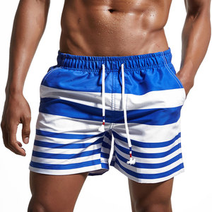 Pantaloncini da corsa in poliestere a righe personalizzati da uomo all'ingrosso costume da bagno da spiaggia con fodera in rete Logo anteriore 1 pezzo - Product Image 3
