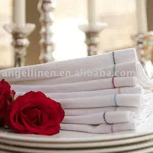 plain wedding white pure linen napkins with dot hemstitch in high quality