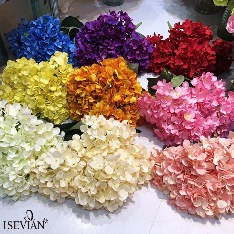 ISEVIAN Wholesale 5 flower heads White Large Silk Hydrangea Flowers Artificial