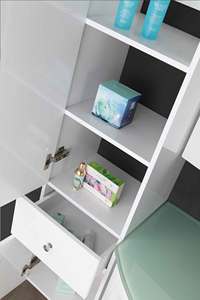 Mueble <span class=keywords><strong>de</strong></span> <span class=keywords><strong>Baño</strong></span> Moderno con Cubierta <span class=keywords><strong>de</strong></span> <span class=keywords><strong>Vidrio</strong></span> Verde y Gabinete Flotante Blanco Brillante - Product Image 3