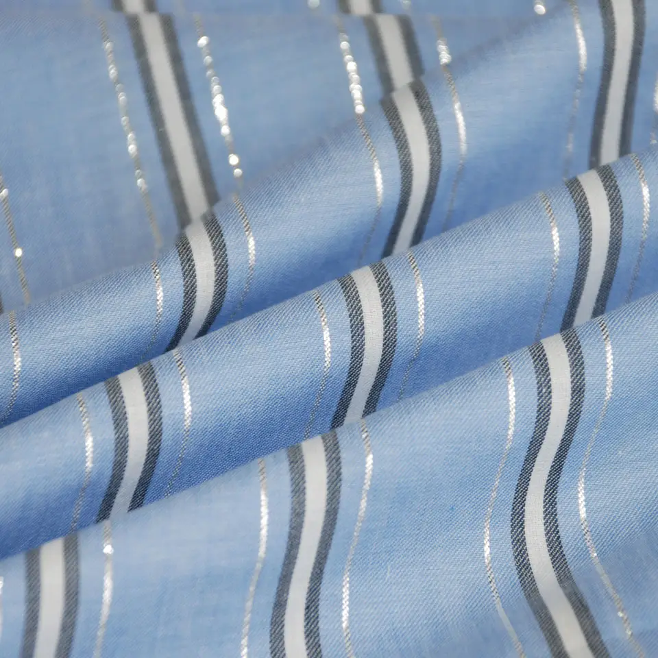 Xu hướng ner sáng bóng bạc mùa hè dệt thời trang 60*60 sợi nhuộm sọc 100% cotton lurex vải