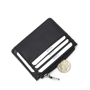 Unisex Tối Giản Chủ Thẻ Tín Dụng Đa Chức Năng Rfid Chặn Mỏng Slim Leather Wallet Zip