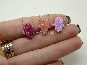 LS-D7707 Yoga meditazione Hamsa ciondolo a mano <span class=keywords><strong>collana</strong></span> di gioielli di guarigione rosa <span class=keywords><strong>opale</strong></span> <span class=keywords><strong>pietra</strong></span> oro catene d'argento per le donne in 16 pollici - Product Image 2