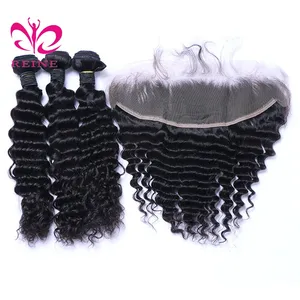 REINE wholesale 10a grade peruvian / Cambodian virgin deep wave with frontal , human hair bundles vendors with lace closure