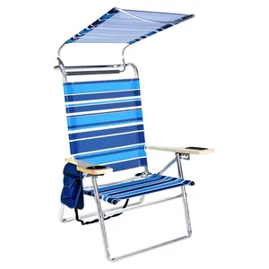 Deluxe 4 position beach chair lounge Aluminum lounger folding camping outdoor garden sun roof shade patio Beach with Canopy