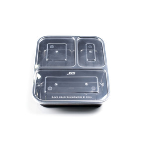 Square three compartment lunch box take away plastic food containers bento container