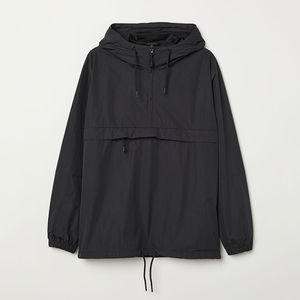Anorak With Hood 100%polyester Mesh Lining Pullover <strong>Half</strong> <strong>Zip</strong> Windbreaker Anti-water Black <strong>Jacket</strong> - Product Image 4