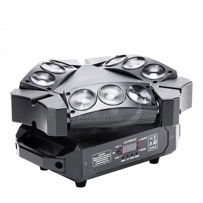 Spider Moving Head Light, DT Lighting 9 Leds Heads X 10W RGB Stage Lighting Effect 12/19 Channels DMX-512 And Sound Activated