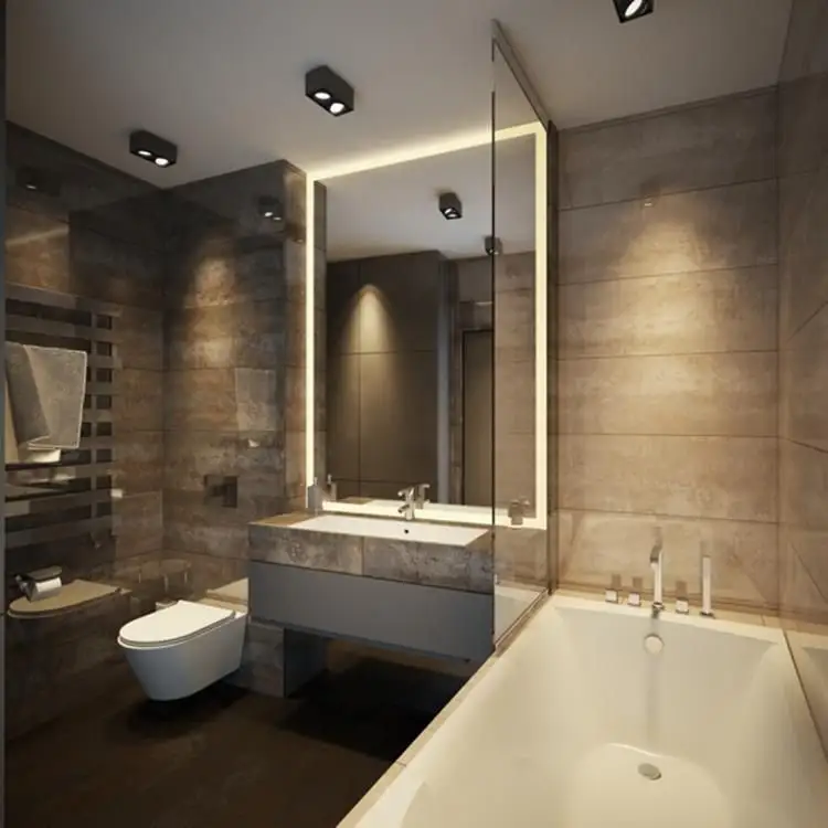 الأفقي نمط مستطيل تصميم فندق LED الخلفية الزجاج مرآة حمام مع أربعة الجانبين الإضاءة