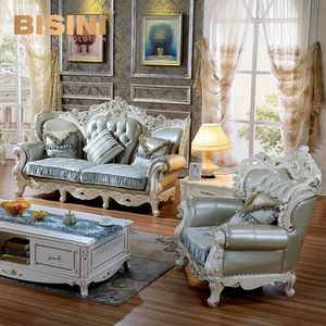 Juego de Sofás de Lujo Estilo <span class=keywords><strong>Palacio</strong></span> Europeo Bisini, Muebles de Sala de Estar de Cuero Genuino Tallados a Mano 100%, 3+2+1 BF05-0790 - Product Image 1