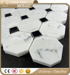 <span class=keywords><strong>Carrelage</strong></span> de mosaïque en marbre blanc, octogone de carsara, carreaux de salle de bains <span class=keywords><strong>et</strong></span> de sol à points noirs mélangés - Product Image 3