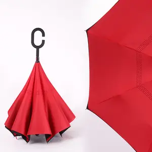 Double Layer Inverted Reverse Umbrella with C-Shaped Handle Anti-UV Waterproof Straight Umbrella New inverse with logo prints