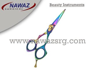 Peluquería profesional Tijeras de peluquero de acero inoxidable Borde de afeitar con reposapiés y tornillo ajustable 5 "Multi con oro - Product Image 2