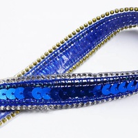 Nuevo patrón de moda, lentejuelas azules, cinta de fijación en caliente para vestido