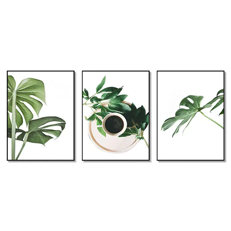Pintura de hoja de palma de maceta de planta de Arte de 3 paneles de impresión personalizada moderna de estilo nórdico