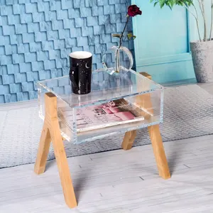 Modern mobilya akrilik küçük başucu masa temizle Lucite sehpa çekmeceli