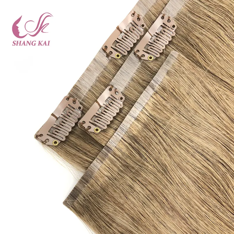 Wholesale Seamless Clip In Double Drawn 100% Human Hair Extensions Pu Clip In Hair Extension