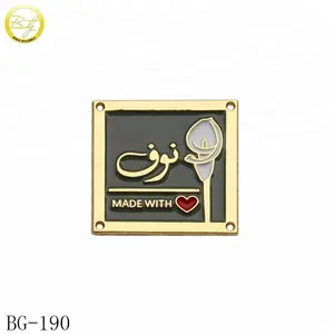 Etiqueta de metal abaya em forma quadrada para xale, acessório de roupas com logotipo 3D de metal personalizado