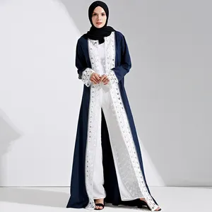 Abaya al por mayor con hermoso encaje moda Abaya abierta fácil de usar para vestido de mujer musulmana