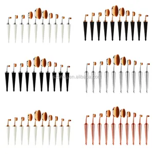 Custom Logo Make-Up Kwasten Rose Gold 10Pcs Ovale Make-Up Borstel Set Cosmetische