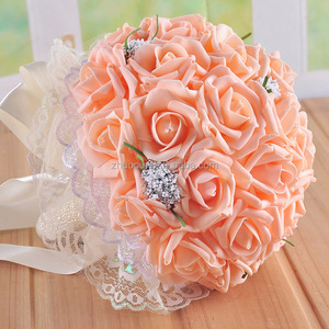 Bouquets <span class=keywords><strong>de</strong></span> mariage artificiels en satin PE faits à la main ZERO, hauteur 9 pouces, pour la <span class=keywords><strong>mariée</strong></span> - Product Image 6