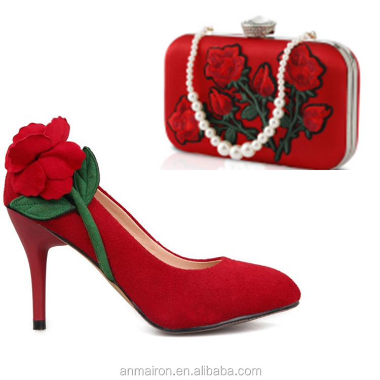 2017 свадебные женские модные большие карандаши с 3D розами, женские туфли на высоком каблуке и сумки в африканском стиле