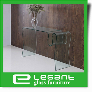 <strong>Antique</strong> Clear <strong>Curved</strong> <strong>Glass</strong> Console Table / <strong>Glass</strong> Side <strong>Cabinet</strong>