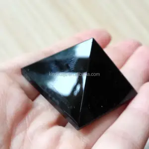 Batu Permata Obsidian Hitam Rock Alami Memotong Piramida Kristal