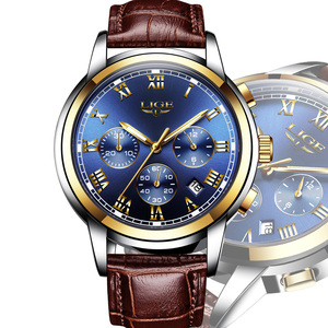 <span class=keywords><strong>Montre</strong></span> <span class=keywords><strong>LIGE</strong></span> LG9810 Or Bleu Marron pour Hommes Montres en Cuir Sport Mode Luxe Étanche Montres à Quartz Hommes <span class=keywords><strong>Montre</strong></span> Reloj - Product Image 1