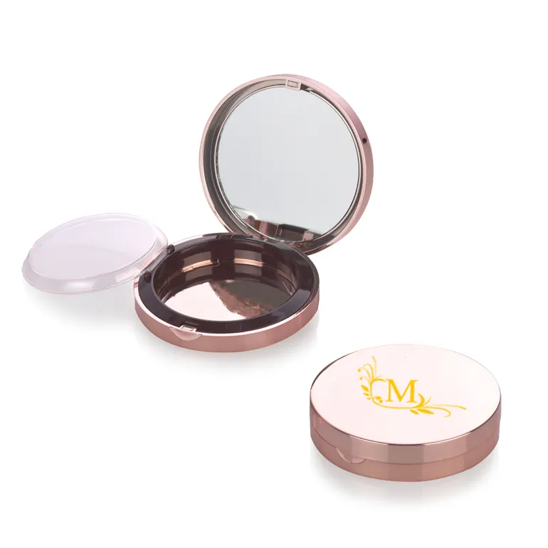 Luxus Roségold Metallize Farbe runde kompakte Pulver etui/runde Form Kosmetik verpackung mit Spiegel
