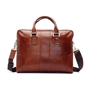 ISO BSCI LVMH factory synthetic shoulder bags recycled leather handmade brown computer laptop men genuine leather bag briefcase