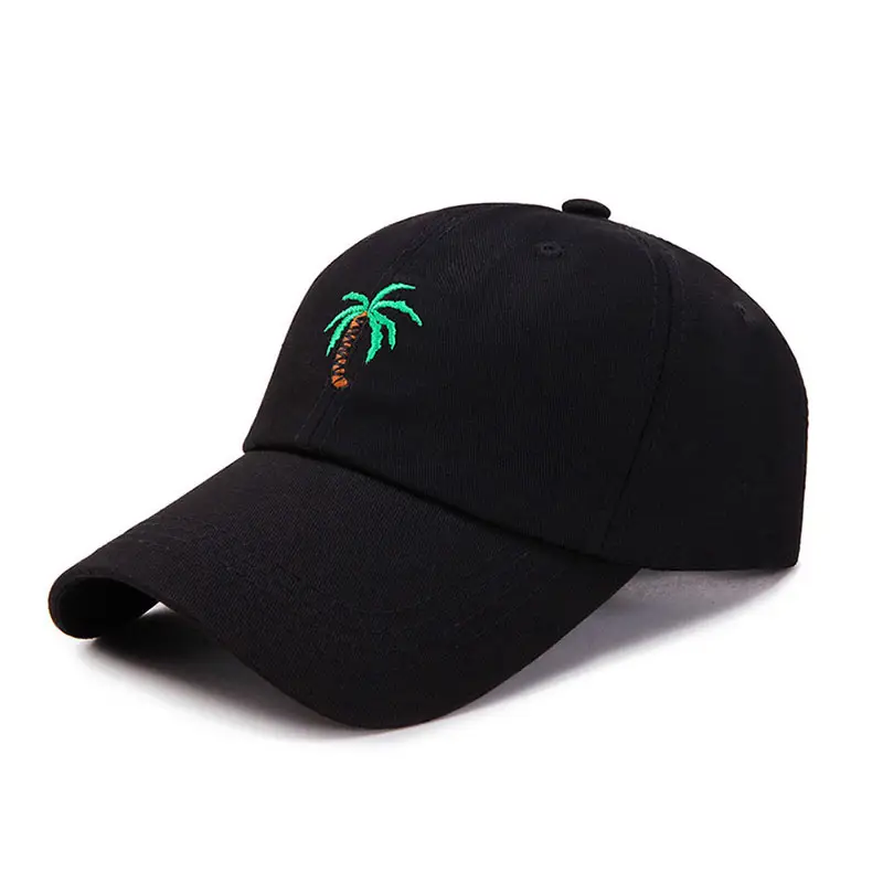 small MOQ fashion cotton coconut palm baseball cap hats white and black assorted different colors