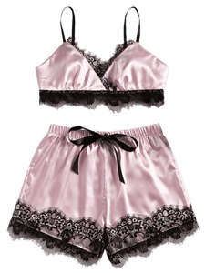 Set Pigiama Sexy da Donna con Spalline Sottili, Fiocco in Nastro, Vita Elastica, Pizzo e Raso per Luna di Miele - Product Image 2