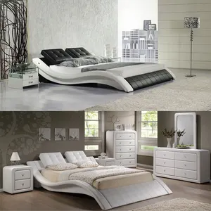 Foshan Modern Royal PU Bed on Sale, Nice European Designs Bedroom Leather Bed