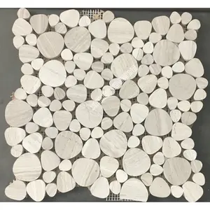 Carrelage de mosaïque en bois blanc en marbre, 5 pièces, prix de gros