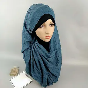 ZP new fashion arabic woman plaid cotton crumpled hijab wholesale