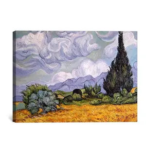 Hand painted Wheat Field with Cypresses Vincent van Gogh reproduction canvas oil painting