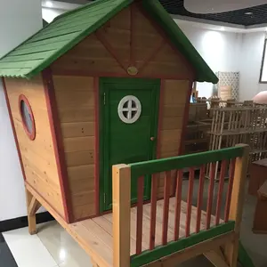 高品質屋外プレイハウススライド付きモダン高級木製人形プレイハウスユニークな子供屋外木製プレイハウス